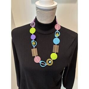 MCM Style Resin Geometric Link Candy Necklace Purple Lime 26” Modernist